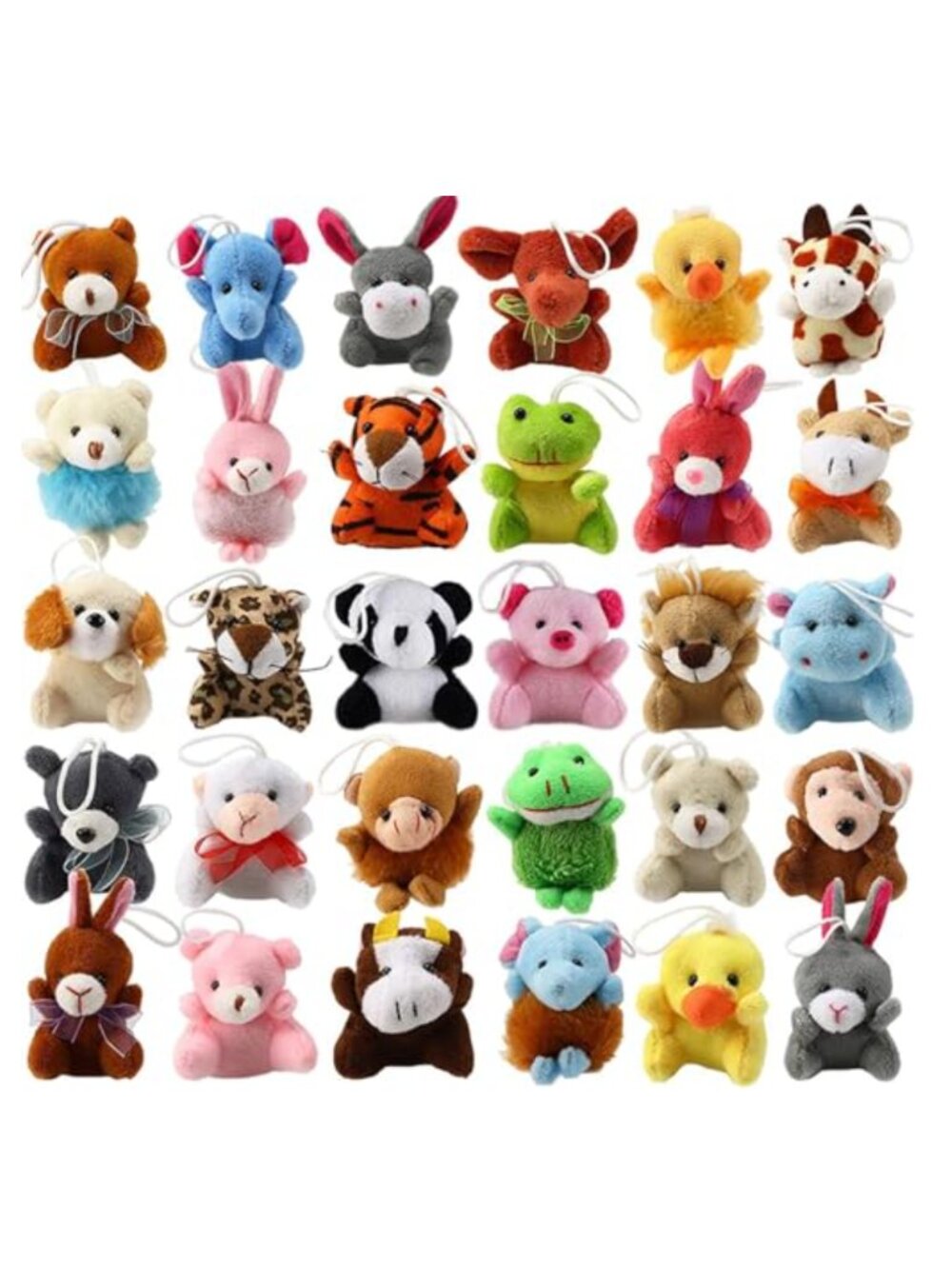 Cute Animal Plush Keychain Set - 60 Mini Stuffed Animals for Party Favors,